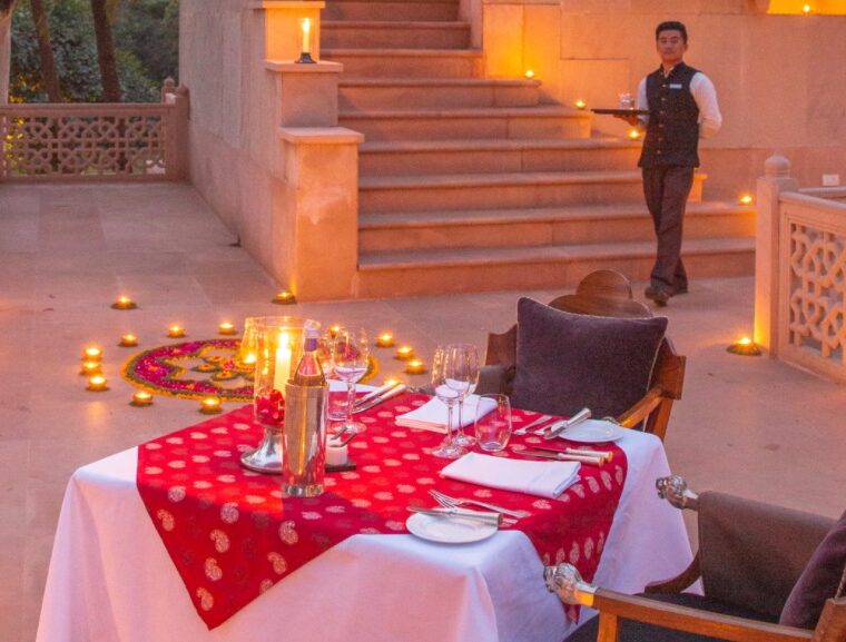 Amanbagh library terrace dining