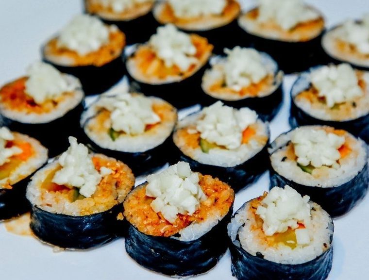 Cheese kimchi kimbap