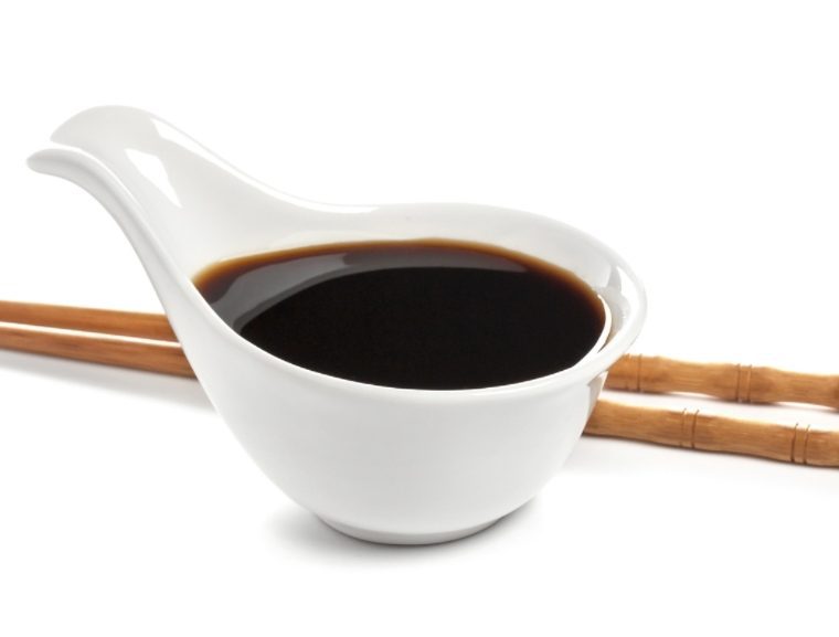 Soy sauce in a bowl with chopsticks