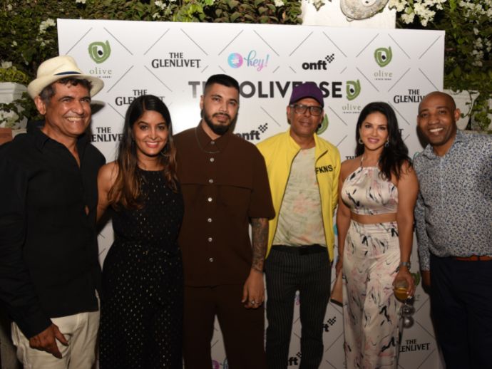 Spotted at olive l-r: ad singh, anisha dixit, santanu hazarika, narendra kumar, sunny leone, caleb franklin.