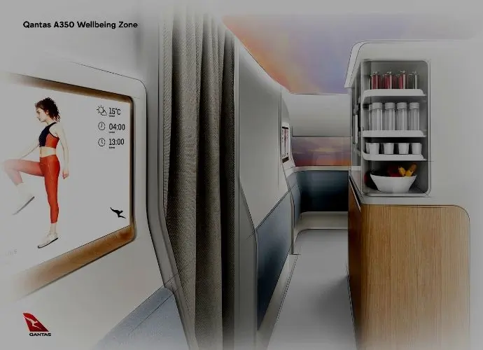 Qantas' Project Sunrise, The Longest Long-Haul Flight Ever, Is Finally On The Horizon 4 The unique wellbeing zone will allow you to stretch and walk around during the flight. Rendering: courtesy qantas.