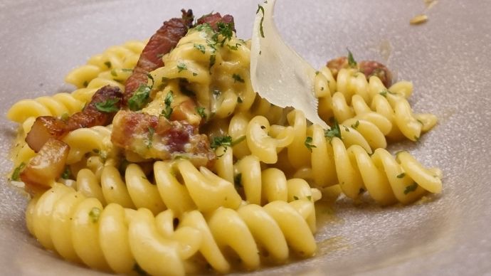 There’s A New Italian Restaurant In Nashik 6 While carbonara traditionally uses penne, tuscan room's idea to use fusilli comes from the pasta being evenly coated with the sauce. Image: caroline felicia d'almeida.
