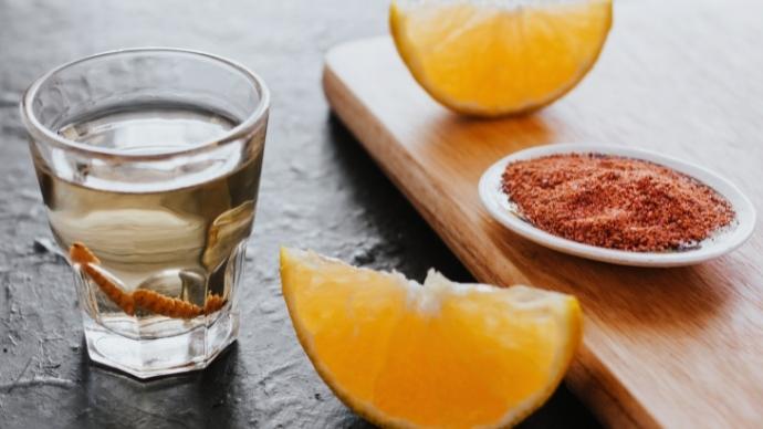 A Food Tour In Mexico City 5 A mezcal shot with chilli salt and agave worm. Image: shutterstock/marcos castillo.