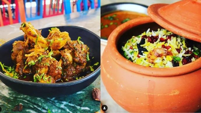 Bhatia nu gosht (left); and chicken berry pulao dal (right) are just tow of the many parsi specialities you will find at café farohar in udvada.